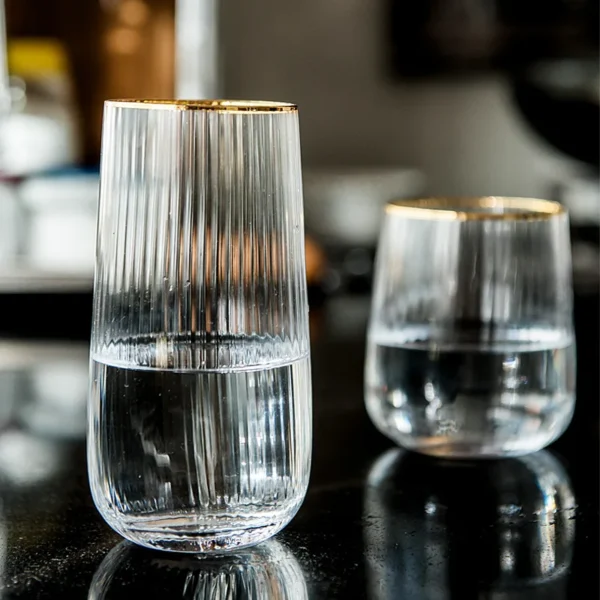 Japanische Gold Silm Vertikale Maserung Glas Tasse 450/520 ML Hitzebeständige Haushalt Einfache Tassen für Kaffee Milch Saft bar Drink